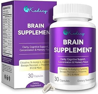 Brain Supplements for Memory and Focus, 11 in 1 Brain Supplement with NAC, B12, L-Theanine, Bacopa Monnieri & More - for Brain, Cognitive, Mental Clarity & Concentration - Vegan, 30 Caps(30 Servings)