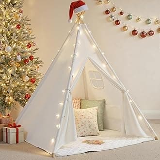 Sumbababy Teepee Tent for Kids with Mat, Cotton Canvas Indoor Foldable Tee Pee Tent for Toddler Slumber Party, Washable Play Tents Gift Toy for Girls & Boy
