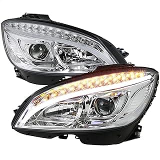 SPEC-D TUNING Chrome LED Projector Headlights Compatible with 2008-2011 Mercedes Benz W204 C-Class, Left + Right Pair Headlamps Assembly