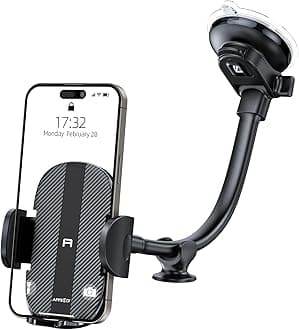 APPS2Car Cell Phone Holder for Car Dashboard Windshield Phone Mount for Car Long Arm Car Phone Holder Mount Strong Suction Cup Anti-Shake Stabilizer Compatible for iPhone, Samsung, All Smartphones