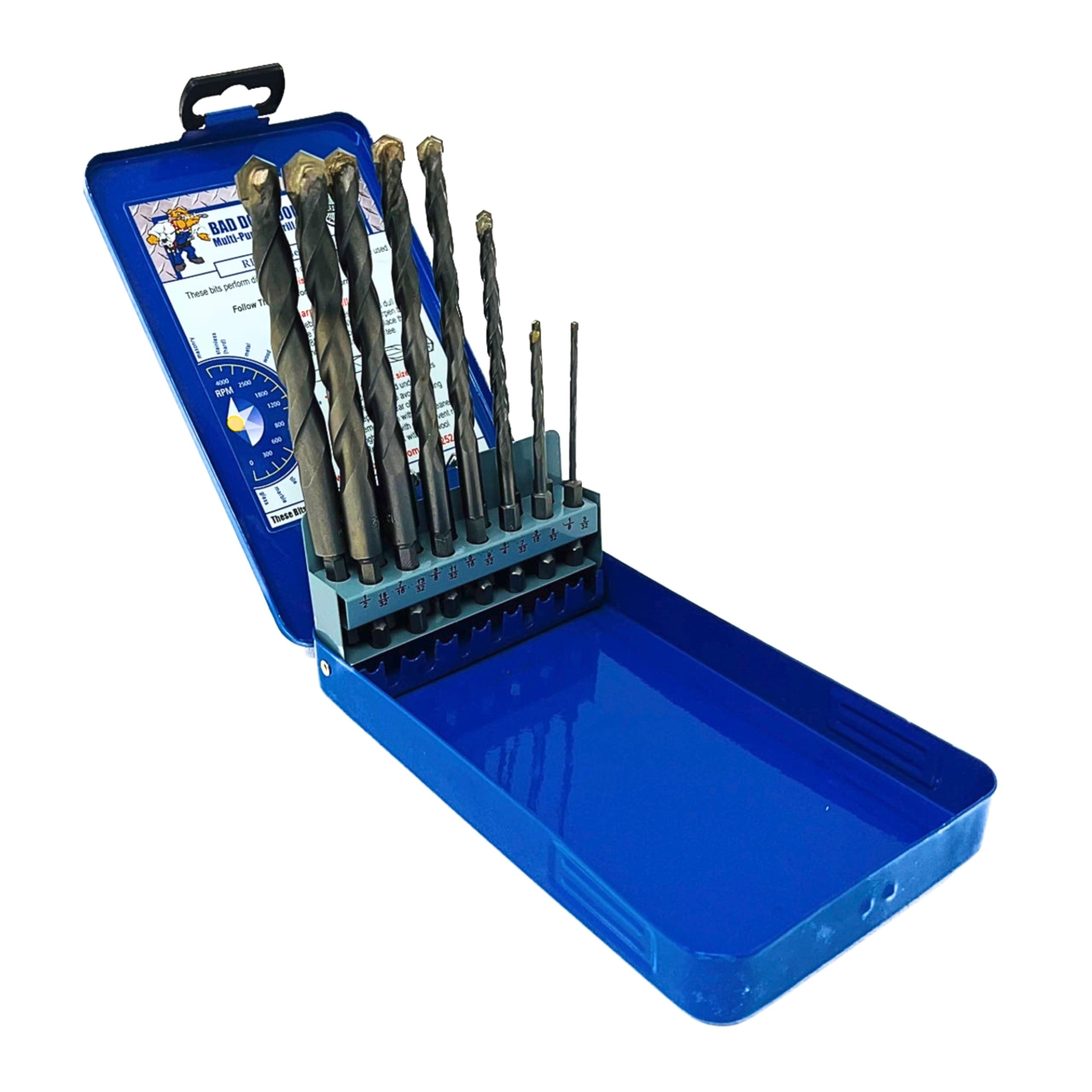 Bad Dog 14 Piece Multipurpose High Speed Drill Bit Set. Unique Carbide, Titanium, Cobalt Tip & Armor Steel Hex Shank. Made in USA. Drill Through Everything! Hardened Steel, Masonry, Wood, Tile & More