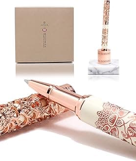 Executive Rollerball Pen Sets With Stand-Museum Collections-Crafting Timeless Beauty-Luxury Pen Gift & Office Desk Decor, German SCHMIDT refill, Solid Metal & Marble Texture