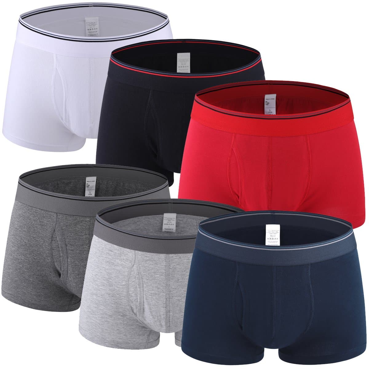 Men's Breathable Soft Cotton Solid Boxer Briefs,Lightweight Open Fly Underwear (A:Pack of 6,Multicolored, Large(36"-38" Waist Tag 2XL))