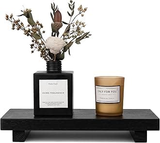 zoocatia Small Wood Tray Pedestal Stand Farmhouse Bathroom Decor Decorative Wooden Riser Kitchen Soap Dish Holder for Vanity, Counter, Sink, 10" x 4.5" - Black