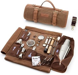 Bartender Bag Travel Bartender Kit Bag with Bar Tools | Professional 17-Piece Bar Tool Set with Portable Waxed Canvas Bag Including Shoulder Strap for Easy Carry | Travel Cocktail Set……