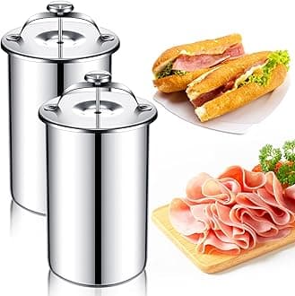 Skylety 2 Pieces Stainless Steel Meat Press Maker with Thermometer Ham Deli Meat Bacon Sandwich Press Maker for Making Homemade Healthy Deli Seafood Poultry Patty Cooking Tool