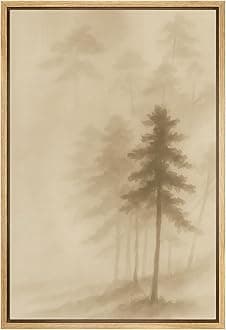 SIGNFORD Framed Canvas Print Wall Art Misty Pine Forest Minimalist Monochrome Nature Landscape in Sepia Tones Illustrations Modern Art Decorative for Living Room, Bedroom, Office - 16"x24" Natural