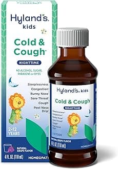 Naturals Kids Cold & Cough, Nighttime Grape Flavor Cough Syrup Medicine for Kids Ages 2+, Decongestant, Sore Throat, Allergy & Sleeplessness Relief of Common Cold Symptoms, 4 Fl Oz