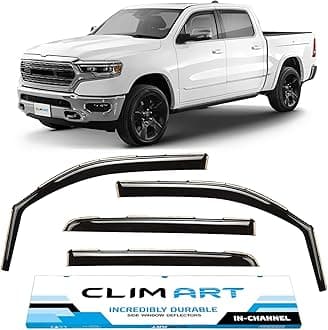 CLIM ART in-Channel Incredibly Durable Rain Guards for Dodge Ram 1500 (New Body Style) 2019-2026 Crew Cab, Original Window Deflectors, Vent Window Visors, Vent Deflector, 4 pcs. - 619006LP