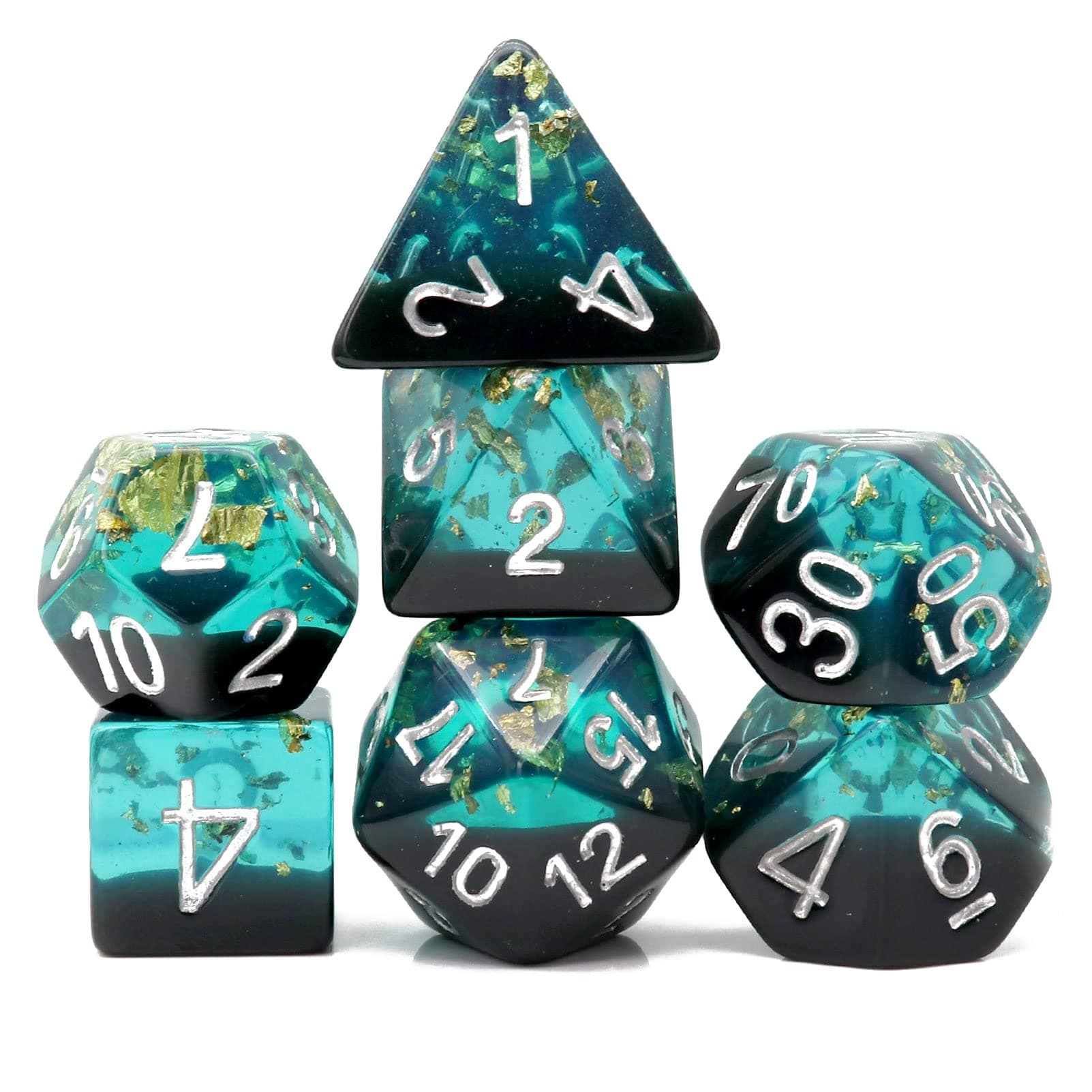 Haxtec DND Dice Set 7PCS Polyhedral D&D Dice for Roleplaying Games, Blue Black Gold Foil Resin Dice with Velvet Pouch for Dungeons and Dragons, Great DND Gift for Gamers & DM Masters