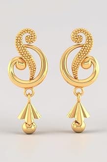 P.C. Chandra Jewellers Womens 22KT (916) Yellow Gold Dangle Drop Earrings With Swirl Design And Cone-Shaped Drop - 0.95 Grams