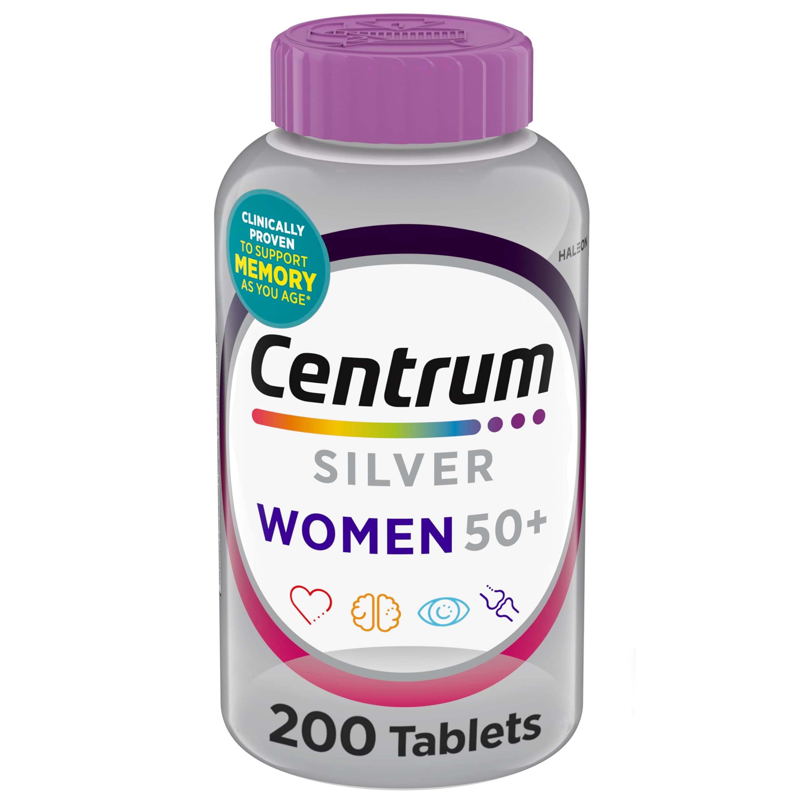 Centrum Silver Women's Multivitamin for Women 50 Plus, Multivitamin/Multimineral Supplement with Vitamin D3, B Vitamins, Non-GMO Ingredients, Supports Memory and Cognition in Older Adults - 200 Ct