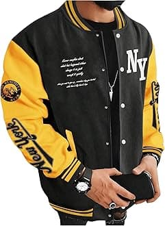 SOLY HUX Men's Varsity Jacket Color Block Letter Graphic Long Sleeve Baseball Jacket Bomber Coat