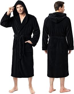 Mens Robe with Hood, Luxury Plush Fleece Hooded Mens Bathrobe, Spa Bath Robe for Men