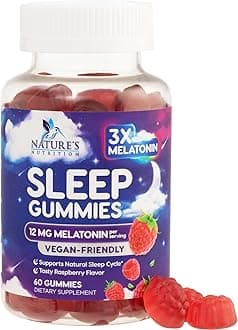 Melatonin Sleep Gummies - 12mg Per Serving - Extra Strength Sleep Support Melatonin Gummy for Adults - Vegan Sleeping Gummy Supplement to Support Restful Sleep - Tasty Berry Flavor - 60 Gummies