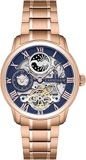 Men's 44mm Heritage Longitude Dual Time Skeleton Automatic Watch with Solid Stainless Steel Bracelet ES-8006