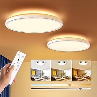 Dimmable LED Flush Mount Ceiling Light Fixture with Remote Control, 12Inch 24W 3000K-6500K Light Color Adjustable, Modern Ultra Thin Wired Lamp for Bedroom Kitchen, White, 2 Pack