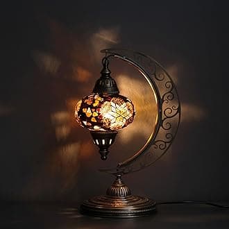 Asylove Turkish Moon Lamp, Mosaic Moroccan Table Lighting, Standing Turkish Lamp, Decor Home Floor Lighting Accessory, Total Dim. 7.5 x 11 x 18 inches (Coffemilk)
