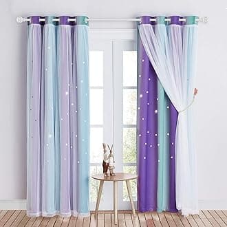 NICETOWN Star Blackout Curtains with Nets - Decorative Cut Our Star Panels with Eyelets for Room Darken Nursery Window Panels for Kids' Room/Bedroom, 2 Panels, W46 x L72 Inch (117x183 cm), Purple Blue
