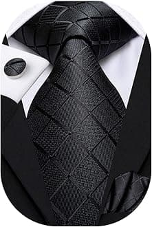 Mens Plaid Ties Classic Paisley Necktie with Handkerchief Cufflinks Set Business Stripe Tie