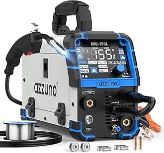 AZZUNO Aluminum MIG Welder 155A, 110V/220V Dual Vlotage 5 in 1 Gas MAG/Aluminum MIG/Gasless Flux Core MIG Welder/Stick/Lift TIG Welding Machine, Multiprocess Wire Feed Welder Machine