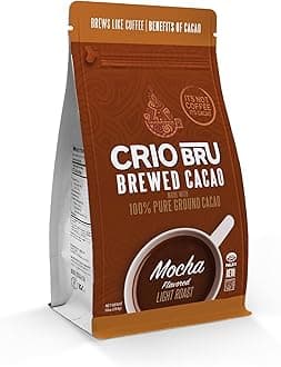 Brewed Cacao Mocha Flavored Light Roast 10oz Bag - Coffee Alternative Natural Healthy Drink | Made with 100% Pure Ground Cacao Beans | 99.99% Caffeine Free, Keto, Low Carb, Paleo, Non-GMO