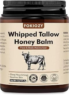 Beef Tallow for Skin, 100% Grass-Fed Whipped Beef Tallow Honey Balm for Face and Body, Tallow Face Moisturizer with Jojoba Oil, Shea Butter for Sensitive, Dry Skin - 5 oz
