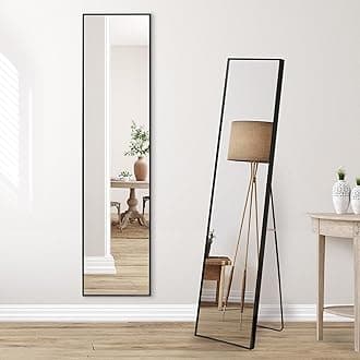 Americanflat 13x58 Full Length Mirror with Stand - Standing Mirrors with Aluminum Frame - Modern Mirror for Bathroom, Bedroom, Living Room - Mirrors for Wall Display and Home Decor - Black