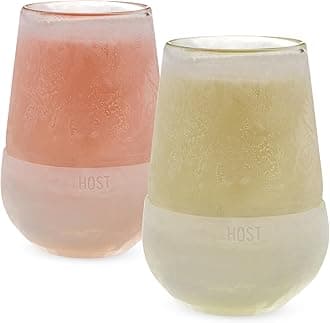 Host 1745 Freeze Cooling Glasses Freezer Gel Stemless Red & White Wine, Insulated Silicone Band, Set of 2, 8.5 oz