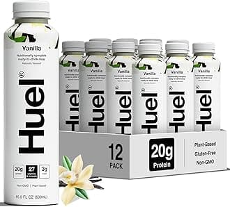 Ready-to-Drink | Vanilla Meal Replacement Drink High Protein Nutritionally Complete, Low Sugar, Fiber, Plant Based, Vegan, Healthy 20g Per Bottle, 16.9 Fl Oz (12 Pack),5997.51 Milliliters