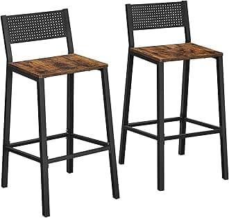 VASAGLE Set of 2 Bar Stools, with Backrest, Industrial in Party Room, Rustic Brown + Black