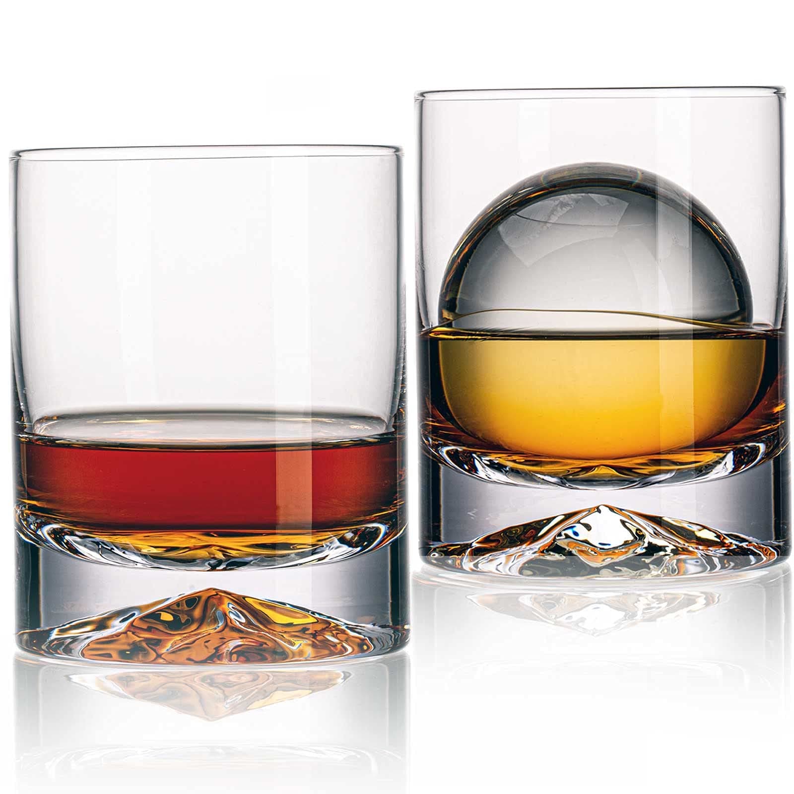 Hand Blown Crystal Double Old Fashioned Cocktail, Solid Whiskey Glasses, Rocks Glasses, Lowball Glasses - 12 Ounce - set of 2 - Perfect Size for Oversized Ice Cubes - Extra 1.5 Ounce Shot Glasses