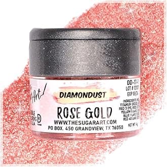 Rose Gold Edible Glitter for Drinks, Cocktails, Cake Decorating, Strawberries, Chocolates & More | No Taste | 4g | 100% Food-Safe | Kosher, Vegan, Gluten & Nut Free | DiamonDust by The Sugar Art