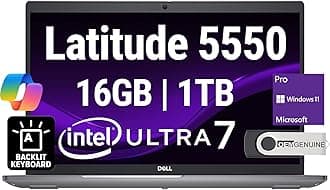 Dell Latitude 5550 Business Notebook 15.6" FHD Intel Ultra 7-155U (Beats i7-1355U), 16GB DDR5 RAM, 1TB NVMe, Wi-Fi 6E, BT, Backlit Keyboard, HD Webcam, RJ-45, Win 11 Pro