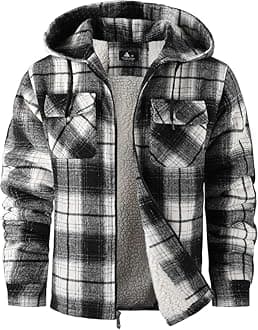SCODI Men's Flannel Shirt Jacket Fleece Sherpa Lined Plaid Jackets Coat Full Zip Up Hoodie Winter Outwear