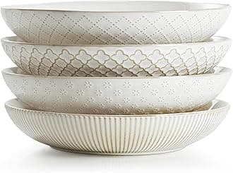 getstar Pasta Bowls, Large Salad Serving Bowls (7.6 inch & 22 oz), Ceramic Bowl Plates Set of 4, Farmhouse Embossments, Microwave and Dishwasher Safe
