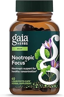 Gaia Herbs Nootropic Focus - Brain & Cognitive Support Supplement to Help Maintain Healthy Concentration* - with Saffron, Lemon Balm & Spearmint - 40 Liquid Phyto-Capsules (20 Servings)