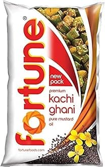 Fortune Kachi Ghani Pure Mustard Oil Pouch, 1L