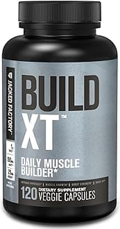 Jacked Factory Build-XT Daily Muscle Builder & Performance Enhancer - Muscle Building Supplement for Muscular Strength & Growth | Trademarked Ingredients Peak02, ElevATP, & Astragin - 120 Veggie Pills