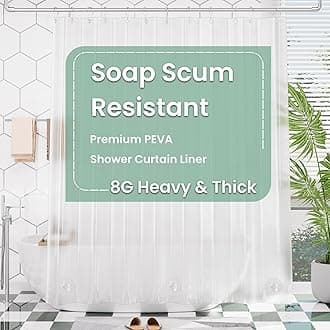 AmazerBath THEWHITESHOP 72" W x 72" H Clear EVA 8G Shower Curtain with Heavy Duty Clear Stones and Grommet Holes, Waterproof Thick Bathroom Plastic Shower Curtains Without Chemical Odor (Frosted)