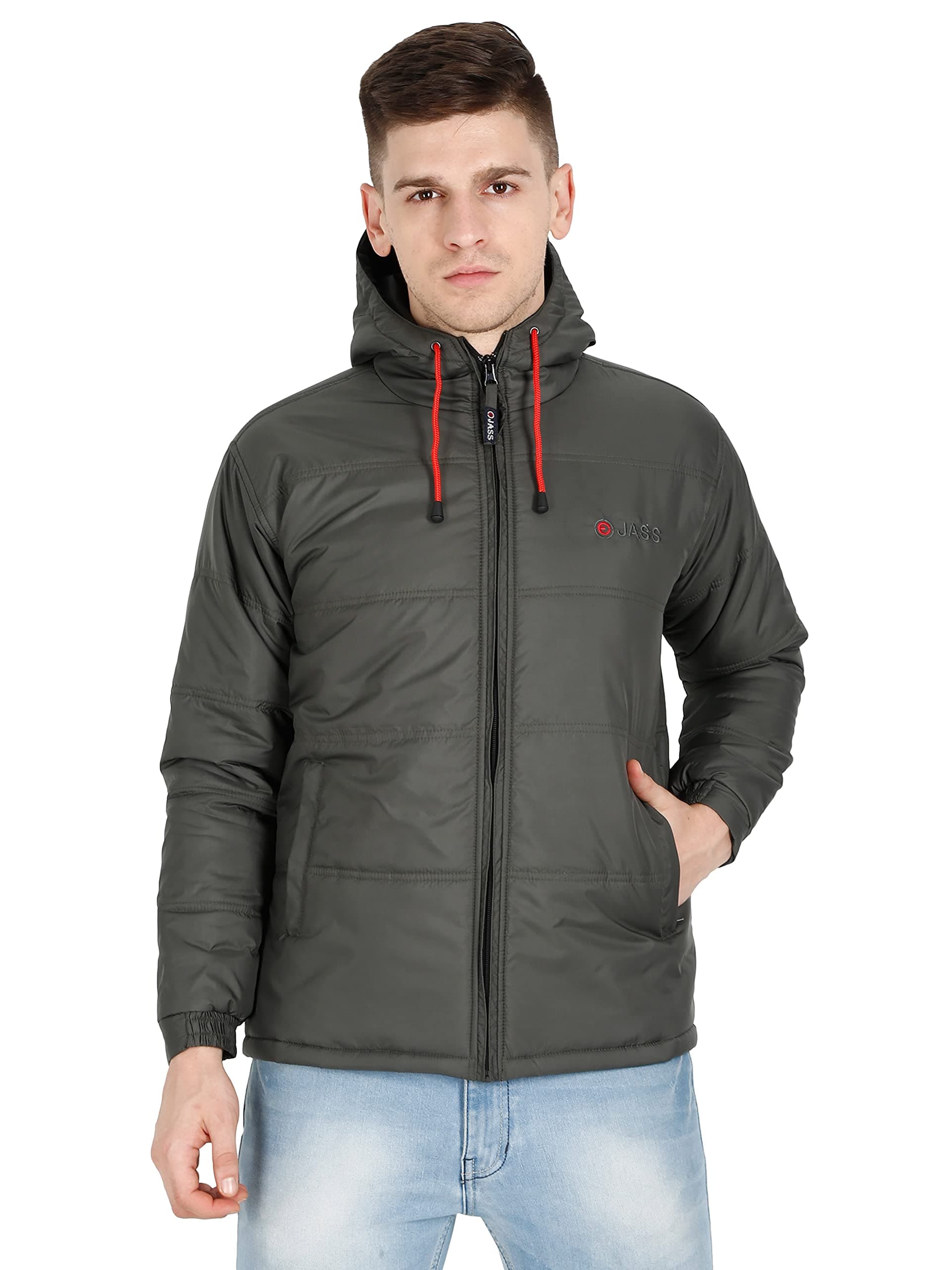 Men's Polyester Full Sleeve Solid Olive Green Standard Length Jacket(Ocsbjf-Ol-Xl)