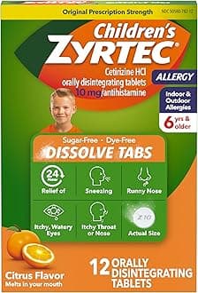 Zyrtec Children's 24 Hour Dissolving Allergy Relief Tablets with 10 mg Cetirizine Hydrochloride Antihista-Mine, Dissolvable Allergy Medicine for Kids Ages 6 Years+, Citrus Flavor, 12 ct