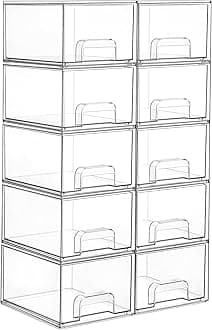 Vtopmart 10 Pack Clear Small Stackable Storage Drawers,Acrylic Bathroom Makeup Organizer,Plastic Storage Bins For Vanity, Undersink, Kitchen Cabinets, Pantry, Home Organization