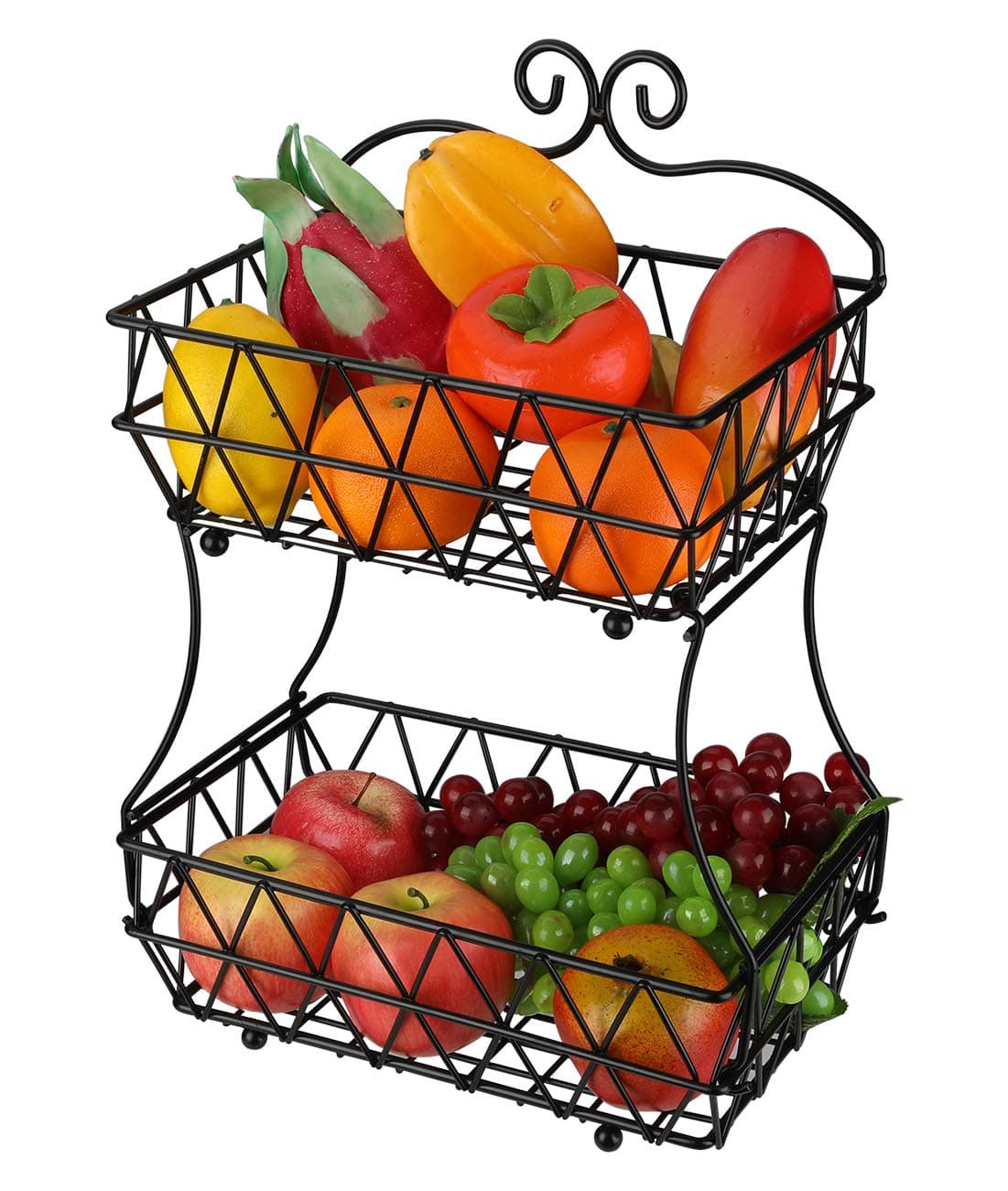 Denozer 2 Tier Fruit Bread Basket Display Stand, Screwless Design, Black