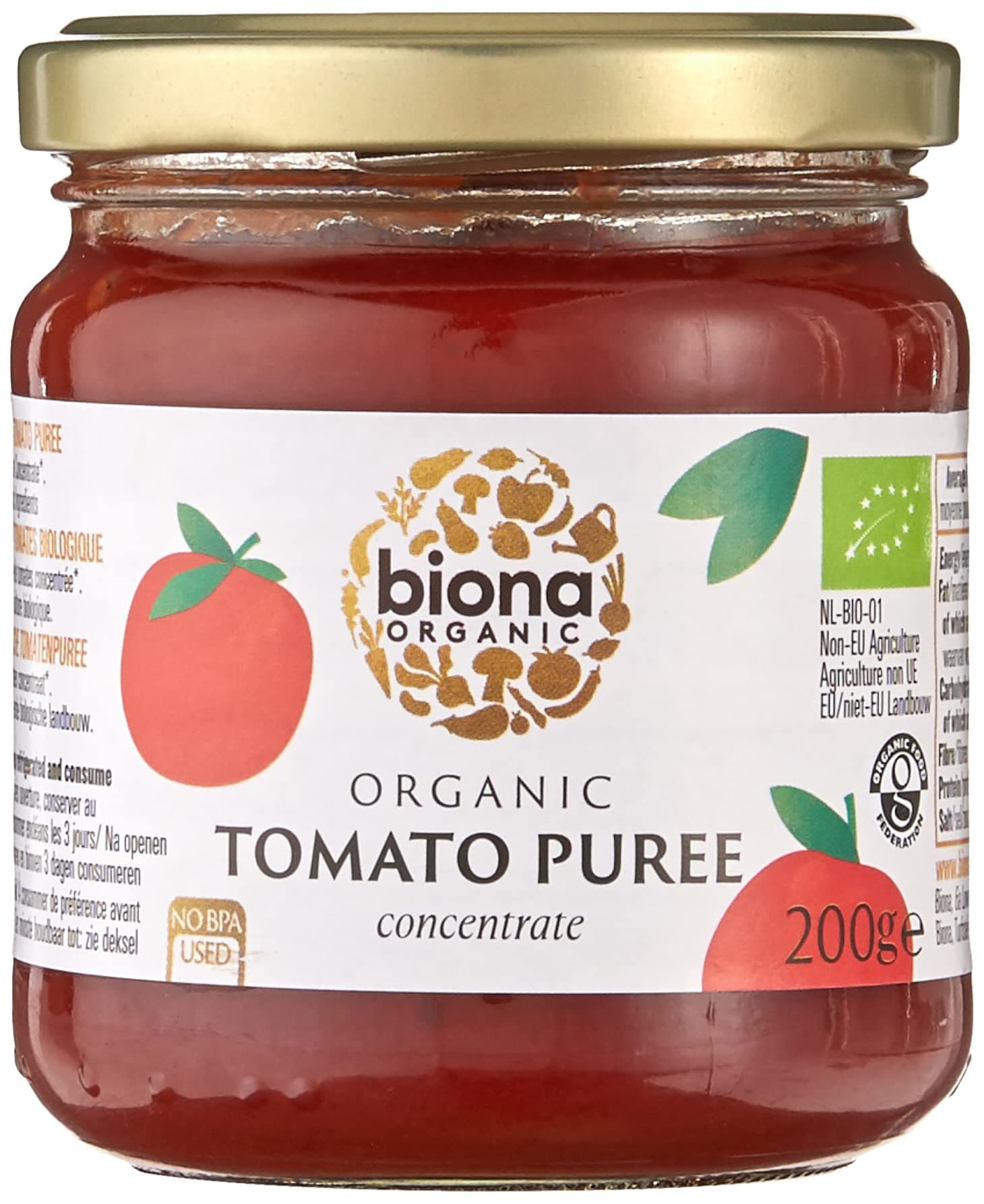 Biona Organic Tomato Puree 200g - Tomato Concentrate made from 100% Organically Certified Tomatoes - No Added Sugar, Salt or Preservative - Non GMO, Vegan