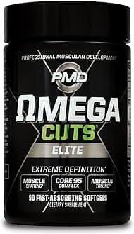PMD Sports Omega Cuts Elite Fat Loss-Muscle Defining Formula - Omega Fatty Acids, MCT's and CLA for Muscle Definition and Maintenance - Keto Friendly for Women and Men - Stimulant Free (90 Softgels)