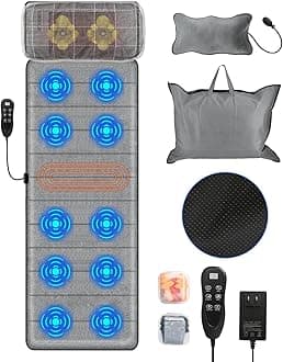 Full Body Massage Mat with Heat,Electric Massage Pad with Shiatsu Neck Back Massage Pillow,Massage Mattress Chair Pad W/ 10 Vibration Motors 3 Heating Levels for Neck,Back&Full Body Pain Relief