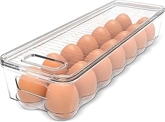 Utopia Home Egg Container With Lid and Handle for Refrigerator - Pack of 1 - Clear Stackable Egg Holder for Kitchen Storage and organization