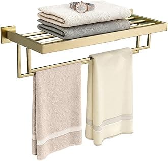 TURS Towel Rack Bathroom Brushed Gold Towel Shelf with Two Towel Bars Stainless Steel Wall Mounted Towel Hanger
