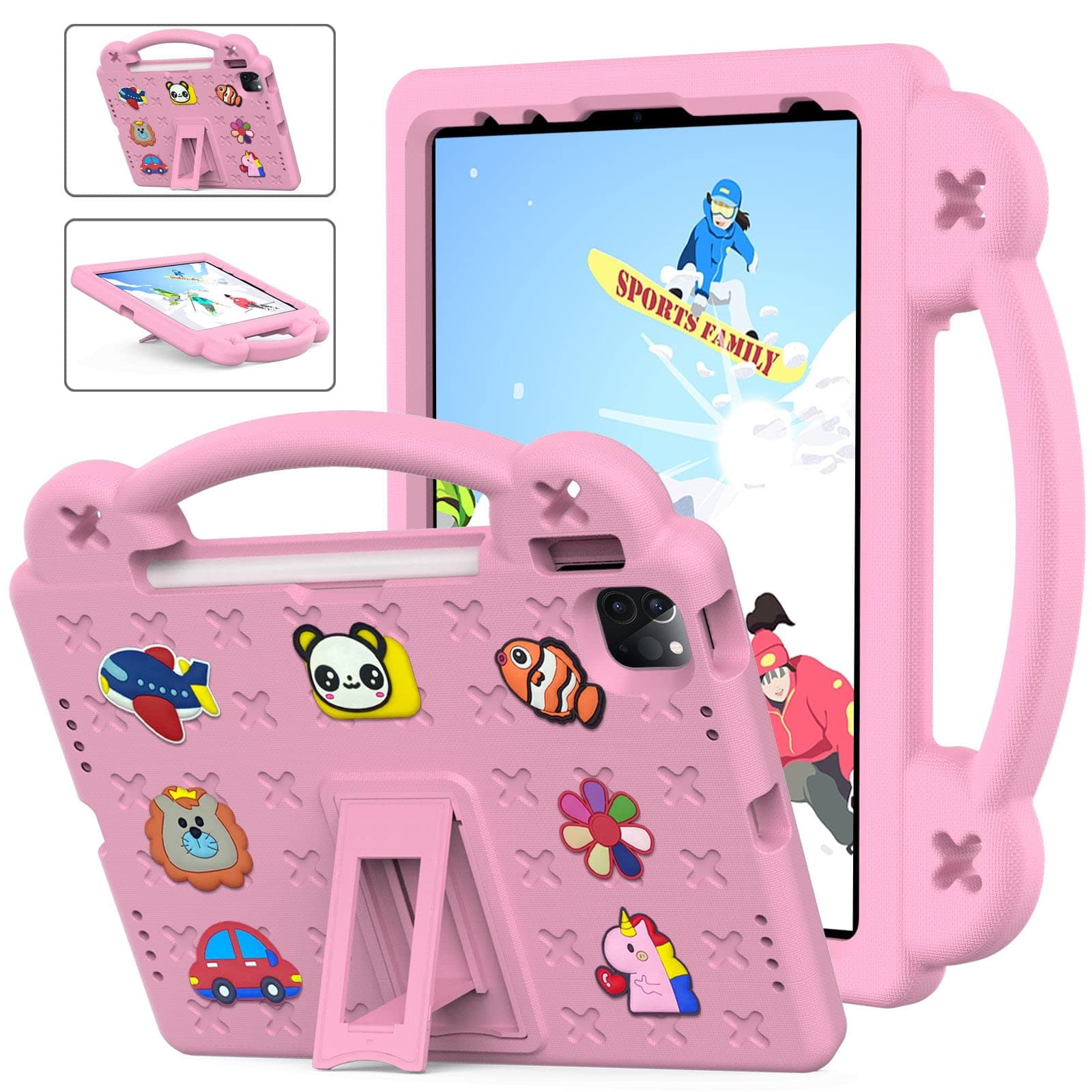 Jarttarn Shockproof Case Compatible with iPad 10th Generation, 10.9 Inch 2022 Model, DIY Kids Cover with Pencil Holder/Handle/Stand/Shoulder Strap (Pink)